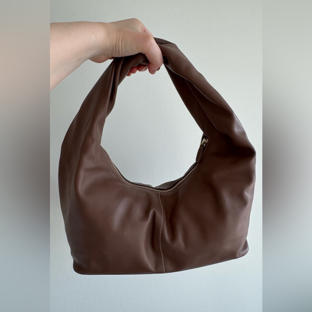 Yuzefi Chocolate Brown Real Leather Hobo Bag, shoulder bag